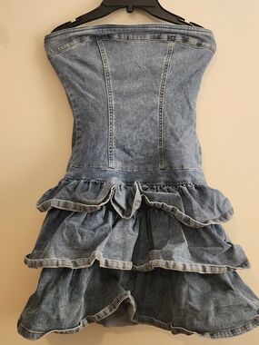 SHEIN Light Blue Denim Ruffle Tiered Skirt